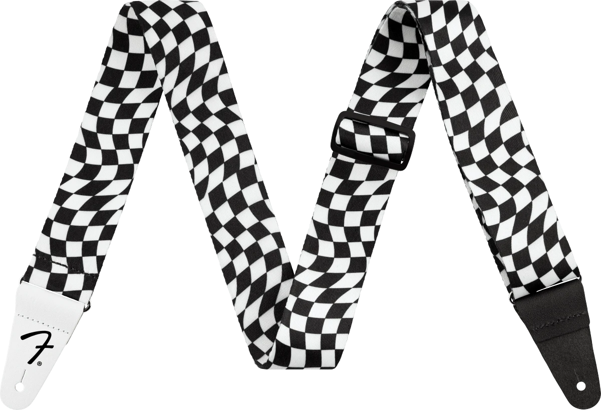 Fender Wavy Checkerboard Polyester Strap, Black/White 1 Fender Wavy Checkerboard Polyester Strap, Black/White
