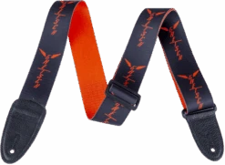 Gretsch® Wing Logo Pattern Strap, Black With Orange Logos