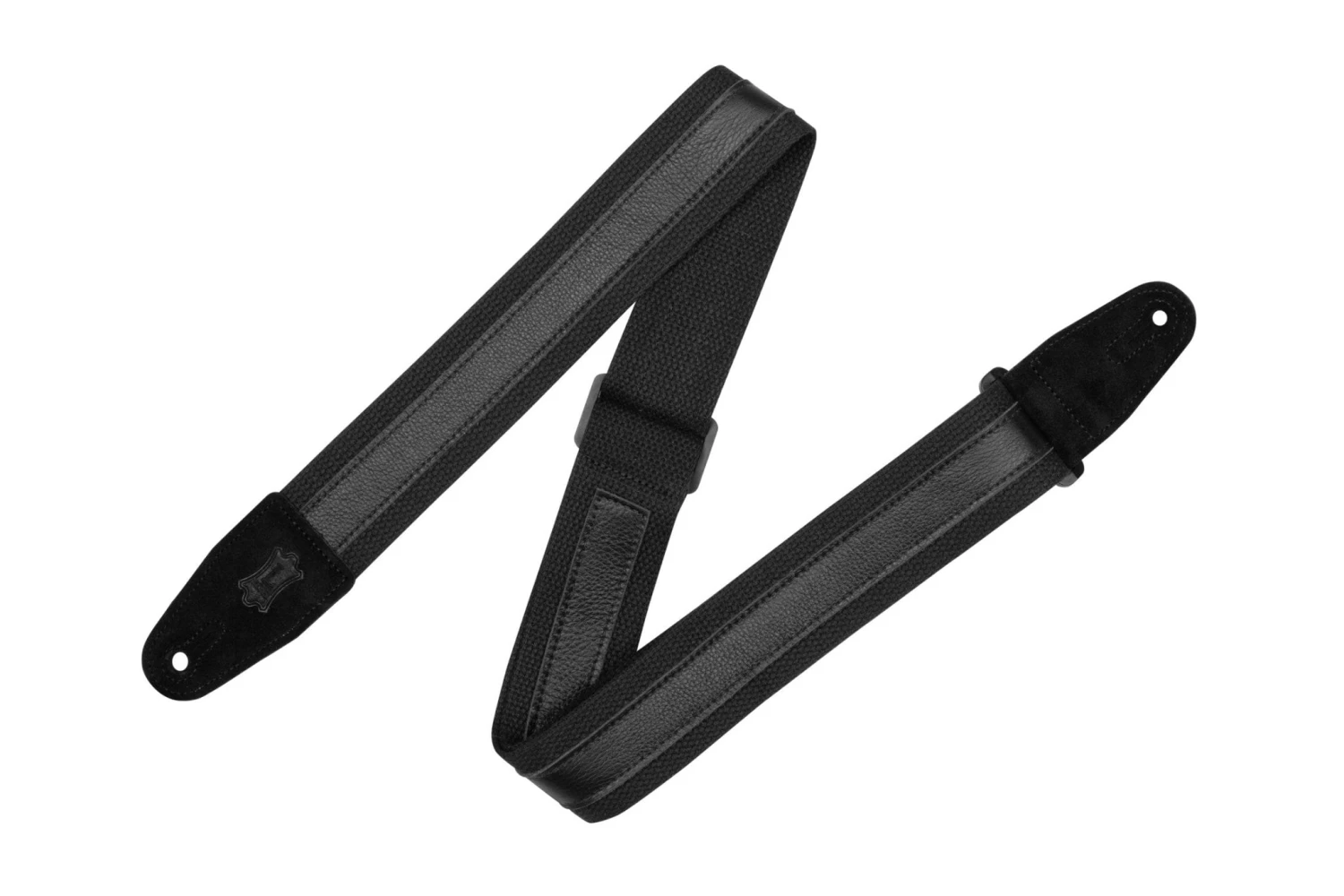 Levy's 2" Black Cotton Combo Guitar Strap Black Leather Strip 1 Levy's 2" Black Cotton Combo Guitar Strap Black Leather Strip