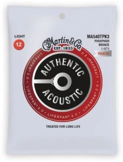 Martin & Co. Authentic Lifespan 2.0 Acoustic Guitar Strings - 92/8, Light 12-54, 3 Pack