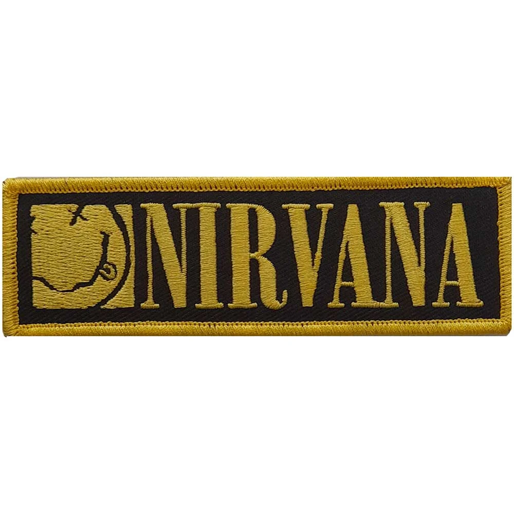 NIRVANA STANDARD WOVEN PATCH: LOGO & HAPPY FACE 1 NIRVANA STANDARD WOVEN PATCH: LOGO & HAPPY FACE