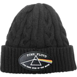 PINK FLOYD UNISEX BEANIE HAT: THE DARK SIDE OF THE MOON BLACK BORDER (CABLE KNIT)
