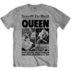 QUEEN UNISEX TEE: NEWS OF THE WORLD 40TH FRONT PAGE -Faders Music Store queen unisex tee news of the world 40th front page rock off trade 870409