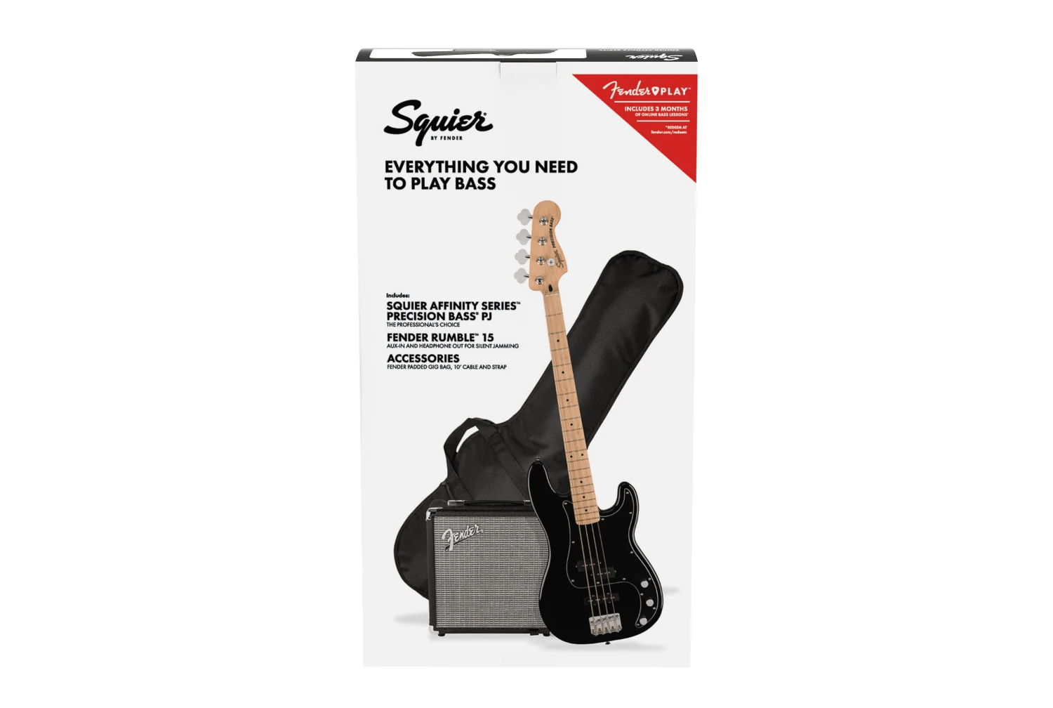 Squier Affinity Series Precision Bass PJ Pack, Maple Fingerboard, Black, Gig Bag, Rumble 15 - 120V 10 Squier Affinity Series Precision Bass PJ Pack, Maple Fingerboard, Black, Gig Bag, Rumble 15 - 120V - Image 10