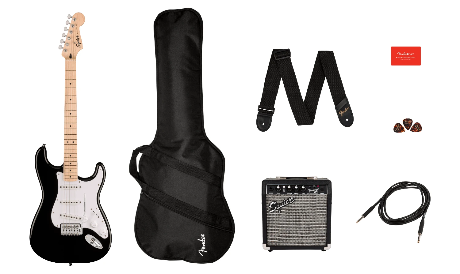 Squier Sonic™ Stratocaster® Pack, Maple Fingerboard, Black, Gig Bag, 10G - 120V 1 Squier Sonic™ Stratocaster® Pack, Maple Fingerboard, Black, Gig Bag, 10G - 120V