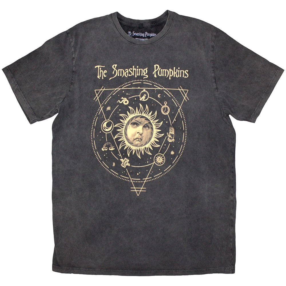The Smashing Pumpkins Unisex Stone Wash T-Shirt Celestial Sun (Charcoal Grey) 1 The Smashing Pumpkins Unisex Stone Wash T-Shirt Celestial Sun (Charcoal Grey)